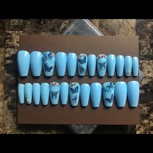 Baby blue butterflies coffin gel set/ reusable
